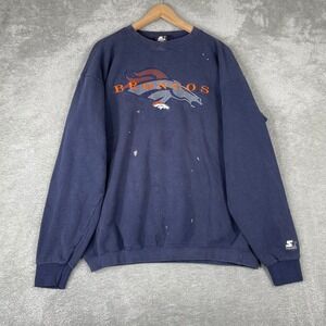 Vintage Starter Denver Broncos Sweatshirt Mens XL Blue NFL Football Distressed